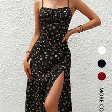 Vestido largo con dobladillo asimétrico y estampado floral para mujer Vestido midi sin mangas estilo bohemio para uso diario Vacaciones en la playa - Rojo - Ver 2