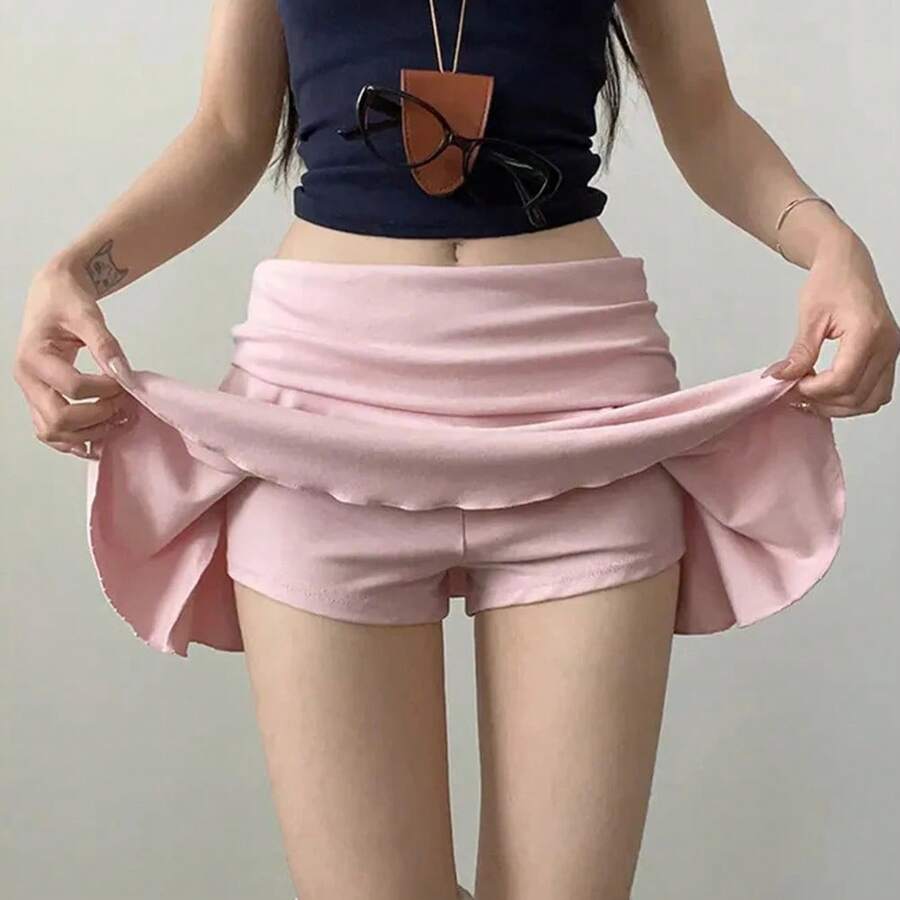 Faldas fruncidas que se vuelvan a la cintura para prevenir la exposición, Vestido corto deportivo de Golf para mujer, Falda corta atlética de cintura alta de alta elasticidad - Rosa - Ver 1