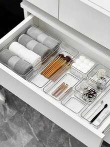 8/7/4pcs Acrylic Drawer Organizer Boxes, Fashion Compartment Desktop Storage Boxes, Multiple Sizes Available For Vanity, Bathroom Drawers, Suitable For Cosmetics, Office Supplies, Bathroom Cabinet Storage, Summer Women's Holiday Gift - View 2