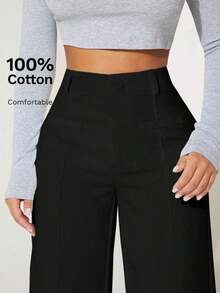 PETITE Pantalones tipo vestido de cintura alta y pierna ancha para verano - Negro - Ver 4