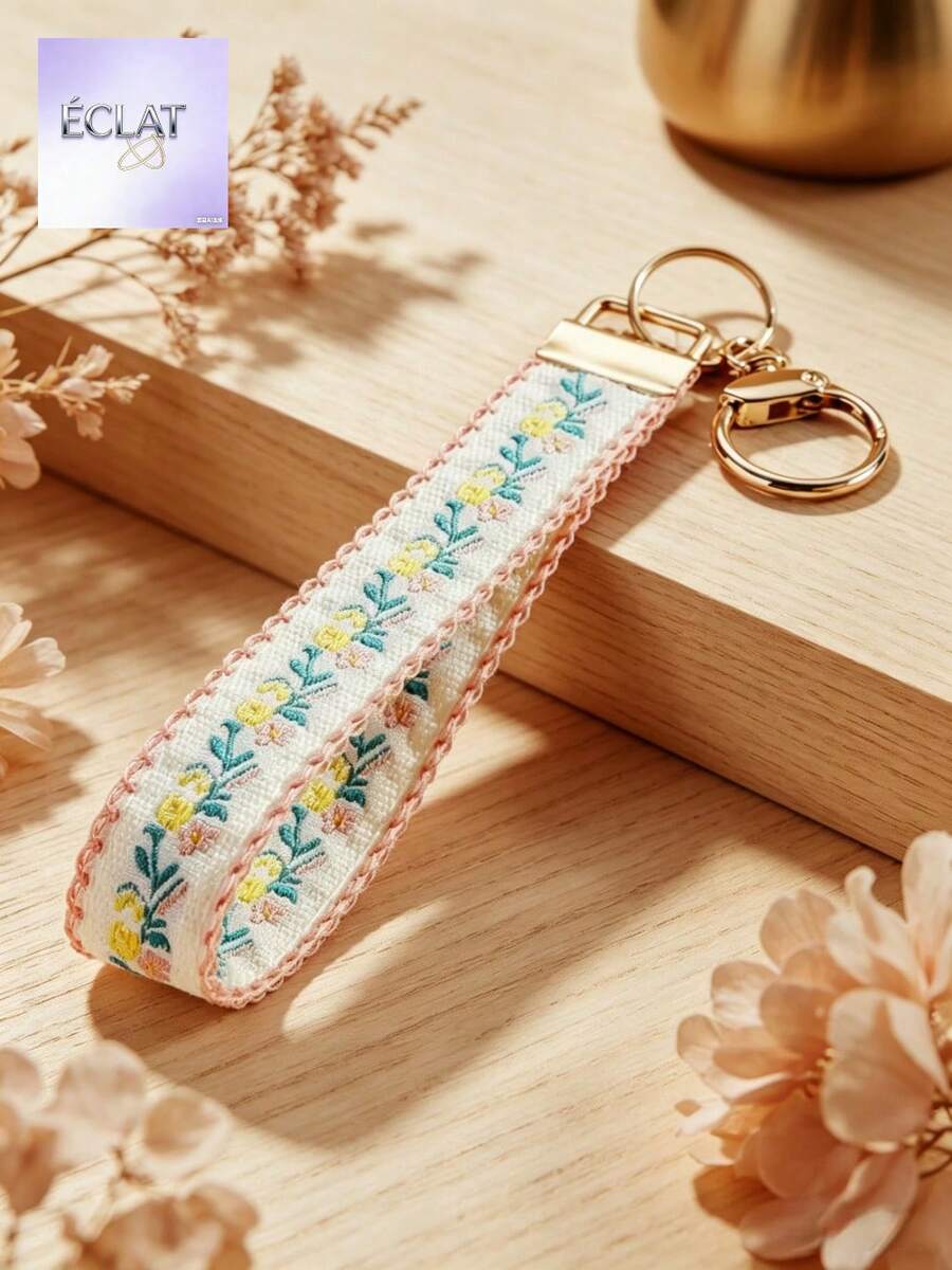 Sophisticated Light Luxury Zinc Alloy Double-Layer Ribbon Keychain Woven Strap Printed Webbing Keychain Women's Bag Charm Car Key Pendant Universal Fashion Keyring ICTN - 淺粉色 - 查看 1
