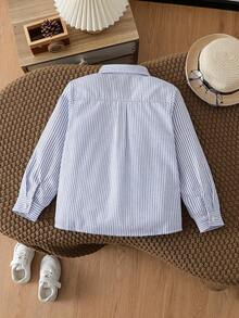Boys' Striped Long Sleeve Collared Shirt, Autumn - Multicolor - View 2