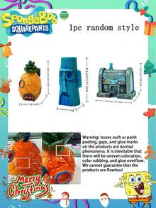 SpongeBob SquarePants 1个菠萝屋卡通鱼缸装饰品,树脂菠萝屋水族箱装饰,洞穴桶景观设计鱼缸配件,适合节日派对氛围装饰 - 彩色 - 查看 15