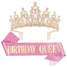 2件套生日女王腰带和水晶头饰，生日派对装饰，女士生日礼物，生日氛围装饰，派对用品 - 多色 - 查看 15