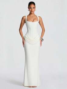 Mingmingxi Vestido largo blanco sexy con corsé, traje de fiesta, vestido de noche para mujer, vestido largo negro para cena, vestido de baile, vestidos elegantes para graduación - Blanco - Ver 4