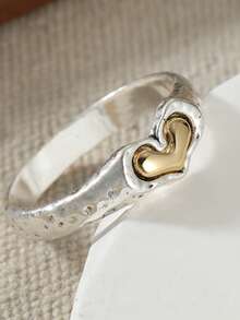 Vintage Two-Tone Solid Heart Couple Rings, Petite & Unique, Valentine's Day Gift Accessory - Two-color - View 8
