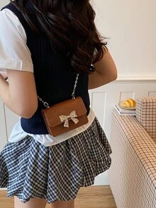 极简迷你鳄鱼纹链条单肩斜挎包，女士钱包，零钱包，小钱包，金色钱包 - 棕色 - 查看 3