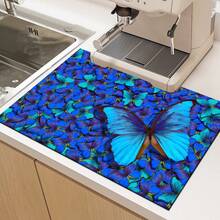 1pc Elegant Butterfly Pattern Printed Absorbent Dish Drying Mat, Home Decor, Suitable For Espresso Machine, Sink, Faucet, Bathroom, Kitchen Accessories - Multicolor - View 7