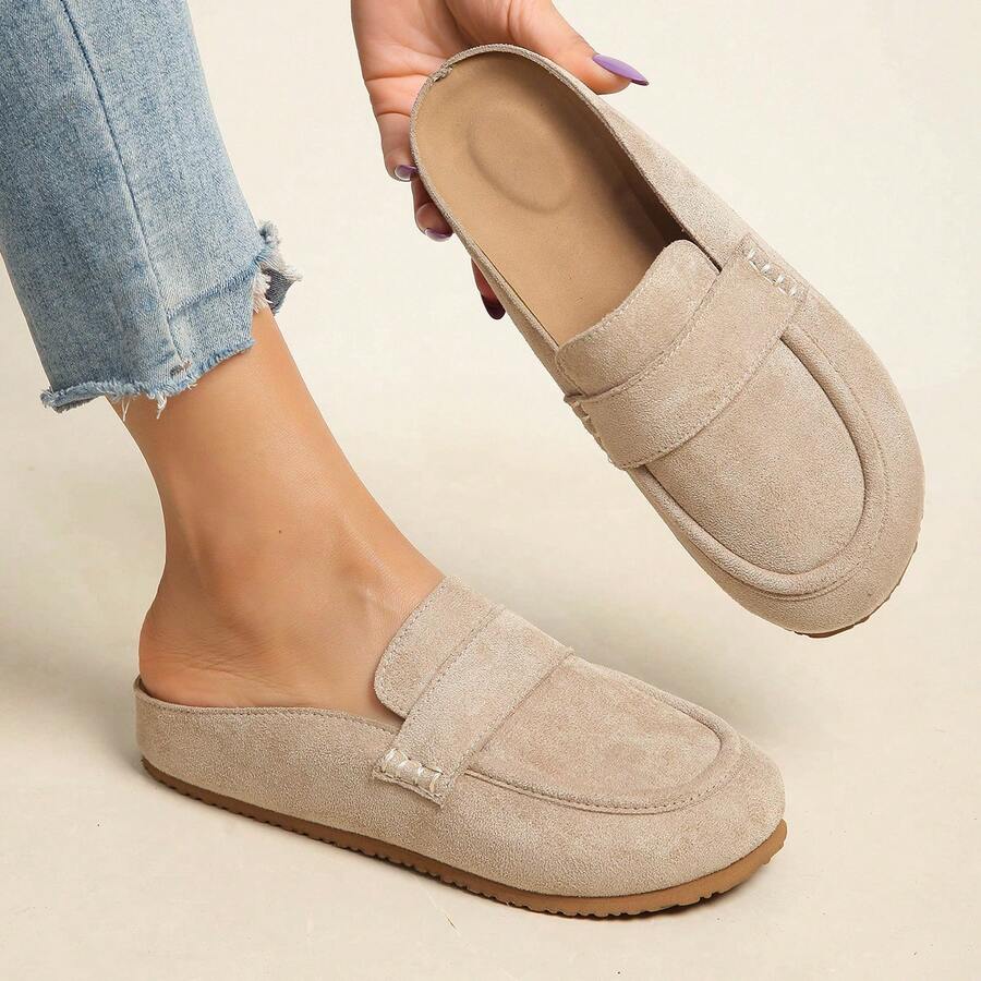 New Women Flat Sandals, Minimalist Backless Loafer Mule Slip-On Casual Shoes, Spring/Summer - Khaki - View 1