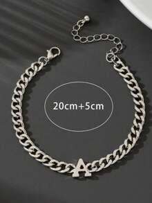 1 chiếc vòng tay thời trang tối giản hình chữ A, dây xích dày. - Bạc - Xem 5