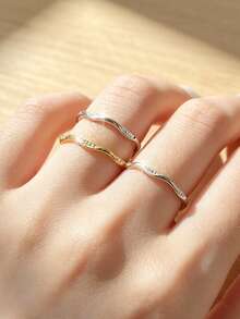 Jessie Jewelry 1pc Elegant Fashion Classic Shiny Delicate 925 Silver Artificial Zirconia Wave Ruffle Design Ring, Suitable For Women's Date, Party, Daily Wear, Showcasing Charm, Gift - Wave - View 5
