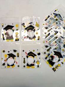 100pcs Cute White Beard Old Man Pattern Gift Packaging Self-Sealing Bags, Graduation Theme Party Small Gift Decoration OPP Bags, Can Be Used As Theme Party Activity Promotion Gift Bags - J-Multicolor - View 3