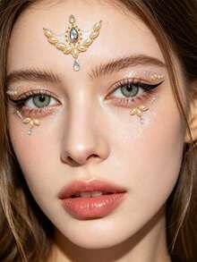 1 pieza Joya facial autoadhesiva - Gemas de cristal de lujo con forma de gota de agua, esencial para salidas diarias, festivales y fiestas temáticas en primavera/verano - Multicolor - Ver 4