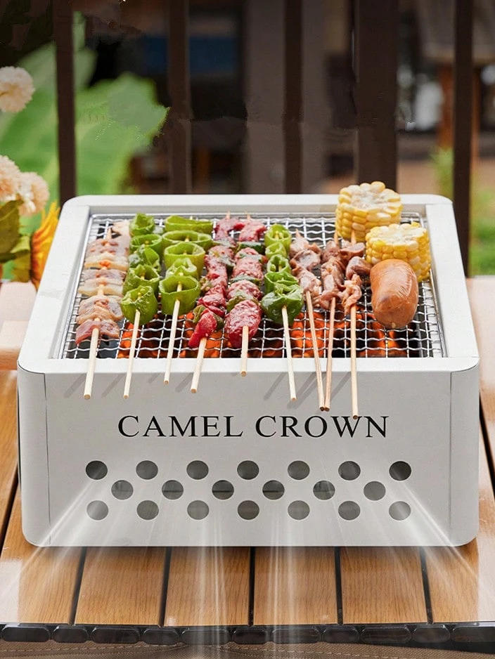 CAMEL CROWN Outdoor BBQ Grill, Drawer-Style Tea-Brewing Stove, Home BBQ Grill And Fire Pit Set, BBQ Rack, Outdoor Square Stove - Creamy Apricot - View 1