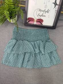 Short Skirt With Pants Underneath Plain Casual Relaxed Layers Daily For Summer - 淺色水洗藍 - 查看 1
