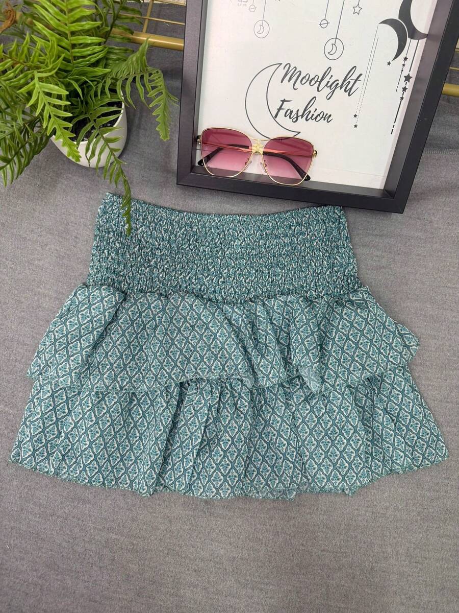 Short Skirt With Pants Underneath Plain Casual Relaxed Layers Daily For Summer - 淺色水洗藍 - 查看 1