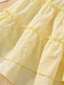 1pc Girl's Summer Yellow Jacquard Cami Dress, Bow Strap, Layered Ruffle, Casual Sweet Daily Dress For Children - Yellow - View 4
