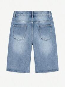 Classic Casual Boyfriend Style Denim Knee Length Shorts For Men, With Pockets, Buttons And Zipper, Straight Leg, Non-Stretch Fabric Summer - Lavado ligero - Ver 8