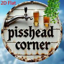 1个复古“PISAD CORNER”圆形金属标牌，8英寸 x 8英寸，复古墙饰，仿啤酒杯设计，非常适合家居、酒吧、咖啡馆、车库装饰 | 趣味标牌 | 做旧处理，金属墙饰，2D平面，预钻孔如图所示 - 多色 - 查看 4