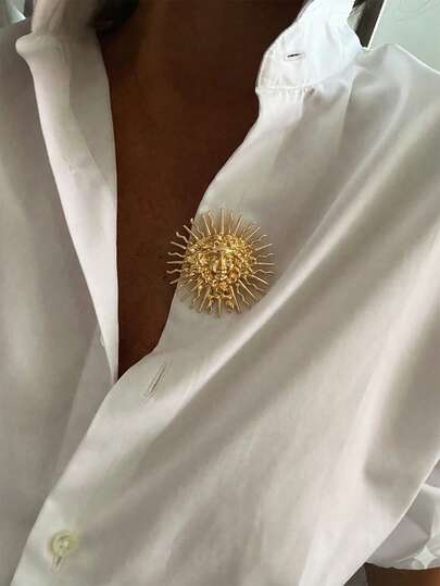 1 pièce Broche asymétrique en métal style soleil rétro, accessoire de mode européen et américain, convient pour être porté avec des pulls, robes, chemises, sacs, pantalons, idéal pour le port quotidien des femmes, les fêtes, les banquets, les vacances, les vestes de costume