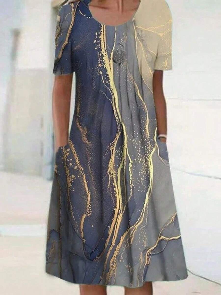 Vestido elegante de moda para mujer, vestido informal holgado, vestido estampado para mujer, nuevo temperamento - Gris - Ver 1