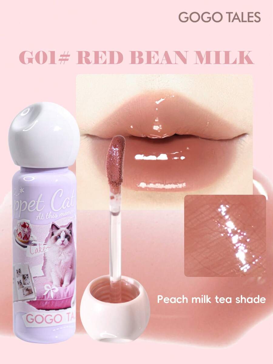 GOGO TALES GOGOTALES 可愛貓咪唇釉,打造豐盈水潤唇感,滋潤顯色,適合所有膚色,輕盈長效,透亮妝效,不易暈染與褪色,口紅與唇彩複合款,適合日常自然淡妝 - G01# Red Bean Milk - 查看 1