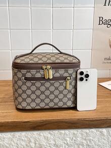 Tas Tangan Wanita Motif Huruf, Kapasitas Besar, Tas Penyimpanan & Perlengkapan Mandi untuk Perjalanan, Bergaya & Serbaguna, Penting untuk di Rumah & Saat Bepergian. - Grey - View 5
