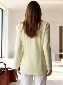1 pieza Chaqueta ligera de mujer con diseño de solapa y bolsillo casual y holgada, adecuada para primavera y verano - Amarillo - Ver 2