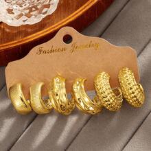 VKME 9 Pairs Of Compliance Material Light Luxury Geometric Pattern Three Claw Water Drop Fried Dough Twists Wide Version C-Shaped Earring Set For Women's Party Travel Leisure Everyday Versatile Wear - Yellow Gold - View 8