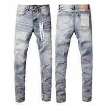 Men Purple Jeans 2026 New Arrival High Street Fashion Retro Slim Fit Splatter Paint Graffiti Ripped Stretch Denim Pants High Quality - 藍色 - 查看 1