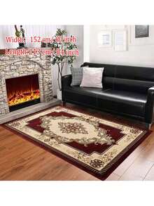 1pc Retro Boho Red & Golden Floral Design Area Rugs For Living Room, Floor Carpet For Bedroom, Carpets Home Decor Rugs, Homestay Hotel, Non-Slip Machine Washable Carpet, Home Decor Room Decor - 樣式 4 - 查看 3