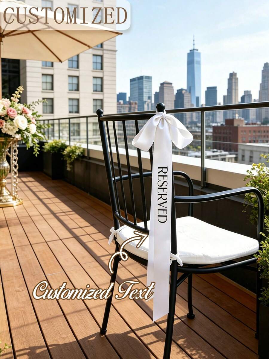 Custom Personalized Bow Chair Back Trim, Customizable With Text, White Satin Ribbon Bow, Suitable For Bride And Groom Chairs, Elegant Ceremony And Reception Decoration, Reserved Seating Sign, Wedding Keepsake. - Multicolor - View 1