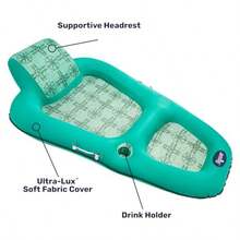 Aqua Luxury Water Pool Lounge Extragrande Flotadores inflables para Piscina para Adultos con reposacabezas, Respaldo, reposapiés y portavasos Múltiples Colores/Estilos - Estampado definitivo de rosa de los vientos color turquesa - Ver 7