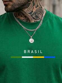 Men's T-Shirt, Brazil Stripe Blouse, Summer Short Sleeve Shirt, Premium Cotton - màu xanh lá - Xem 2