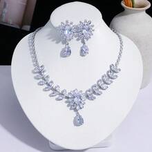 2-Piece Elegant And Luxurious White Flower Teardrop  Earring And Necklace Set - Light Luxury Temperament Jewelry For Women, Suitable For Weddings, Banquets And Parties - 白色 - 查看 7