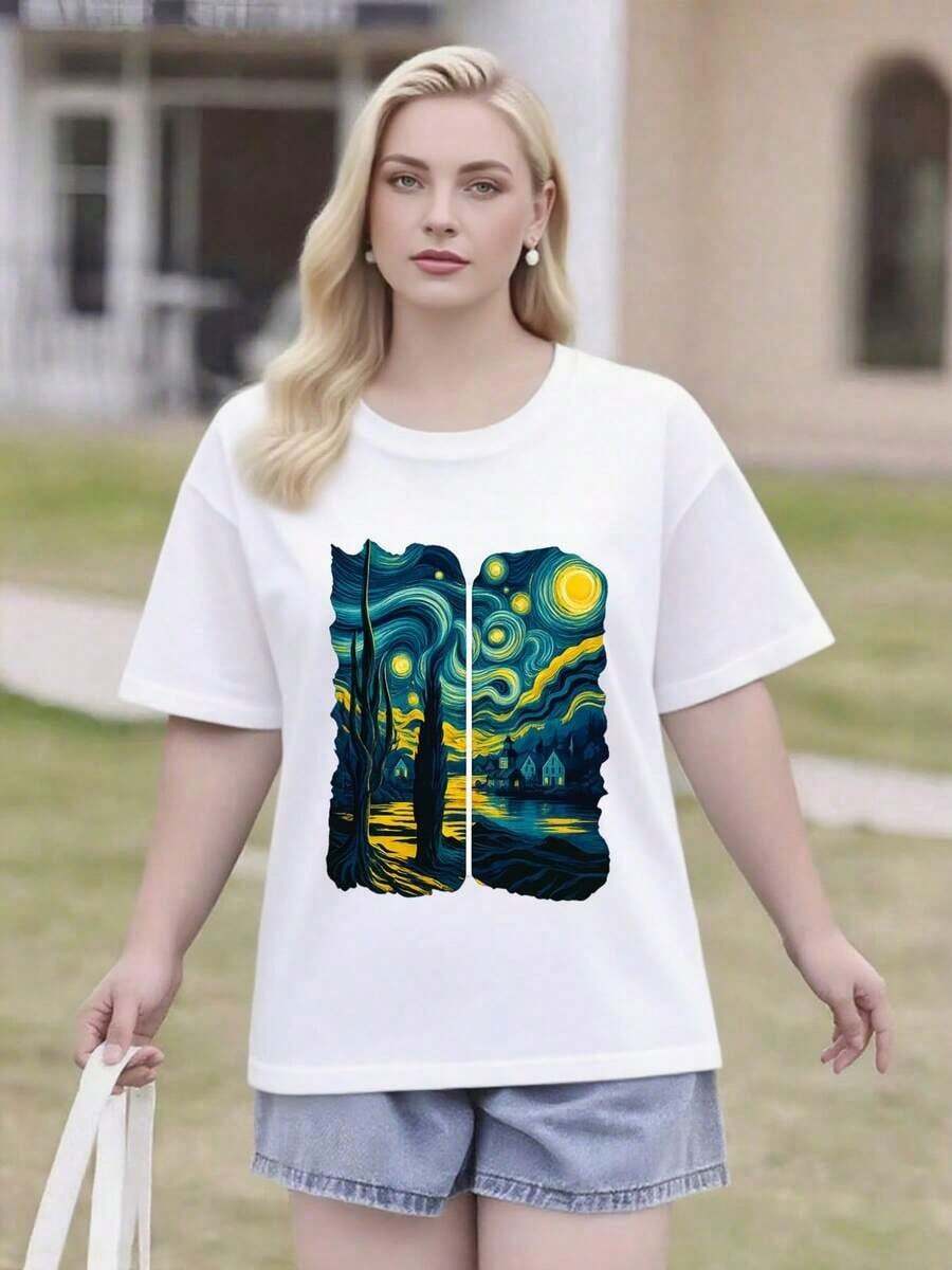 Women's 100% Cotton Crew Neck T-Shirt: Breathable And Comfortable. This Cute And Casual T-Shirt Is Perfect For Spring And Summer, Ideal For Both Everyday Wear And Going Out. Lightweight, Cool, And Durable, It's A Versatile Wardrobe Staple. - 白色 9 - 查看 1