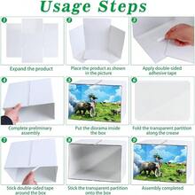 2PCS Foldable White Diorama Box Kit - 11.8x8.7x8.3 Inch Cardboard Display Box With Double-Sided Tapes Transparent Plastic Cover Crafts, Miniatures, Figurines School Projects - Default - View 2