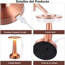 Paquete de 2 Lámpara de Escritorio Inalámbrica Portátil, Lampara de Mesa Recargable con Sensor Táctil, Atenuación Continua de Tres Colores, Adecuada para Dormitorio, Oficina, Etc - Bronce Rojo - Ver 6