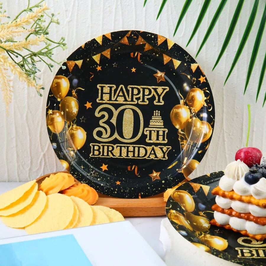7/9 英寸生日快乐系列印花一次性纸盘，生日快乐一次性派对餐盘，派对装饰，一次性派对用品，生日派对，礼物派对，庆祝一次性餐具 - 30歲生日快樂 - View 1