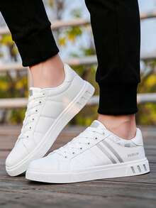 Giày thể thao nam thường ngày, giày sneaker thời trang mũi tròn dành cho thanh thiếu niên, màu trắng - H07 Bạc - Xem 3