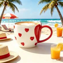 Hand-Painted Embossed Heart-Shaped Ceramic Mug Set, Cute Coffee Cup Pair, Couple Theme Drinkware, Couple Gift - Multicolor - View 9
