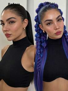 24-Inch Mixed Color/Gradient Wig Ponytail, Lantern Braid & Bubble Twist Braid Hair Accessory Ponytail Braids, Perfect For Festival Wear - Multicolor - View 5