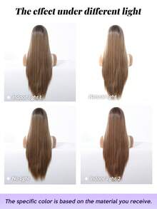 30 Inch Ombre Light Brown 13x4 Lace Front Wig For Women Long Straight Synthetic Hair Wig Pre Plucked Natural Hairline Heat Resistant Glueless Hair Wig Daily Party Cosplay Realistic Hairline Lightweight Breathable Easy Install Beginner Friendly - 棕色 - 查看 11