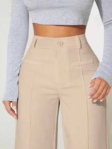 PETITE Pantalones tipo vestido de cintura alta y pierna ancha para verano - Beis - Ver 5