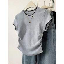 3pcs Women Summer Casual Solid Color Tops, Fashion Minimalist Style, Suitable For Sports, Outdoor, Back To School, Pink, Apricot, Brick Red, Women T-Shirts - 多色-5 - 查看 5