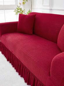 1PC Jacquard Sofa Cover, Living Room Short Plush Sofa Cover, Elastic Sofa Cover Thicken Anti-Slip Sofa Slipcovers For Living Room Bedroom Outdoor Sofa Protection Pet Stain Prevention 4-Season Sofa Seat Cushion Cover For L-Shaped Single Seat Recliner And 1/2/3/4 Seater Sofas Detachable And Machine Washable Sofa Cover - Wine Red a - View 9