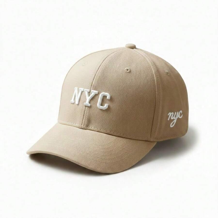 NYC Youth Cap For 4 To 12 Years Old, Curved Brim, Unisex, Boys And Girls - Light Khaki With White - View 1