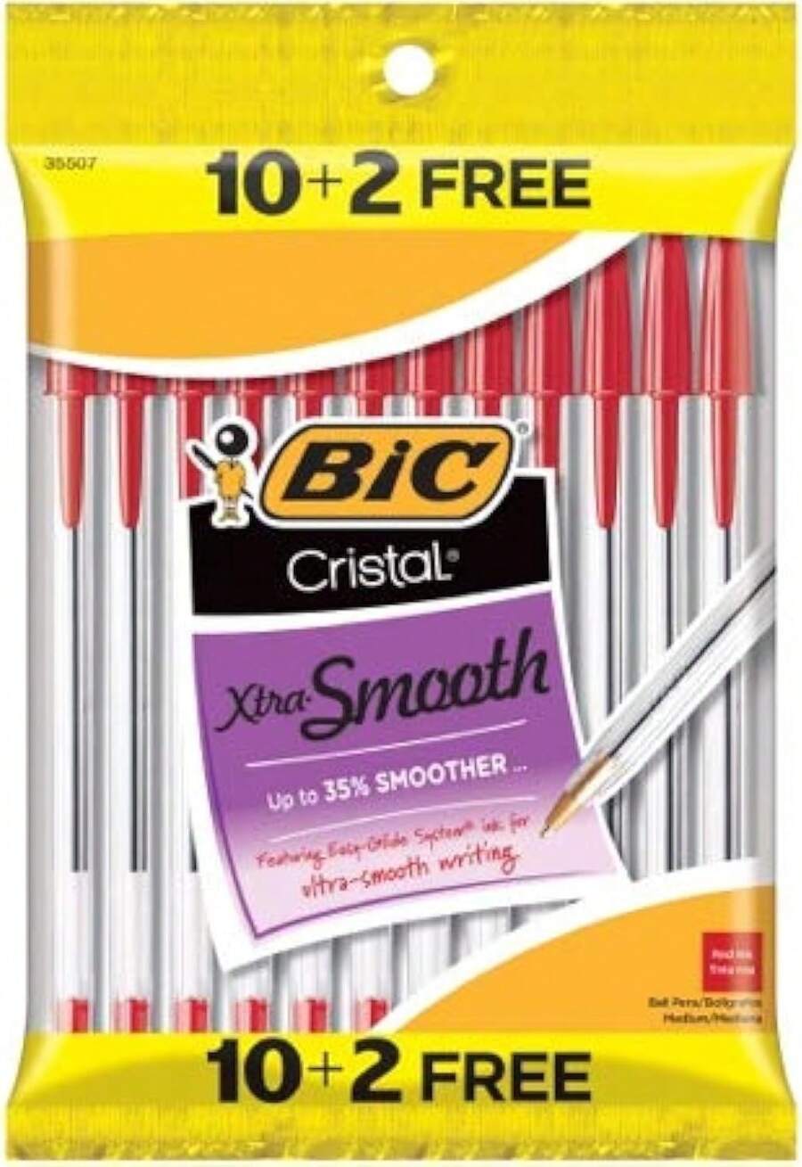 Bic Cristal Xtra-Smooth Ball Pen - 10 Plus 2 Bonus Pack (12 Count) - Red Medium Point Ballpoint Pen - White - 查看 1