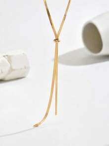 1 pieza Collar de acero inoxidable de moda minimalista, elegante y de lujo con cadena de serpiente extra larga, de acero de titanio, accesorio de joyería de alta gama adecuado para que las mujeres asistan a fiestas, vacaciones románticas, citas, bares, viajes, playas, graduaciones - Dorado - Ver 4
