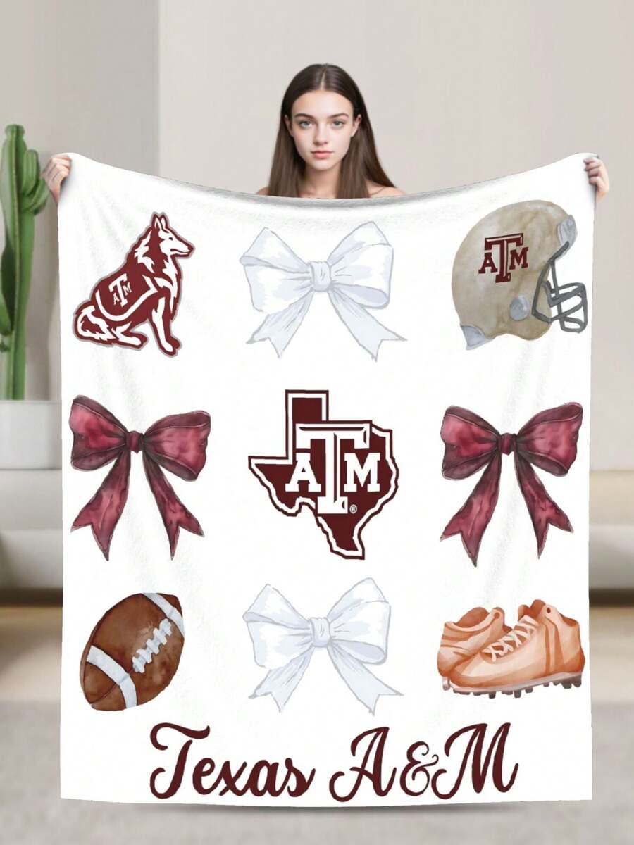 Texas A&M Merch Aggies Throw Blanket Warm Blankets Breathable Air Conditioner Blanket For Car Classic Outdoor Blankets For Picnic For All Season - Black - View 1